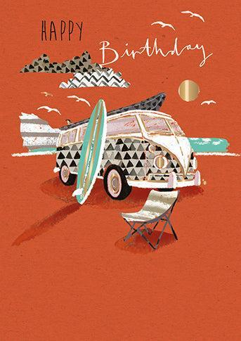 VW Split Screen Campervan Birthday Card Adventures By The Sea