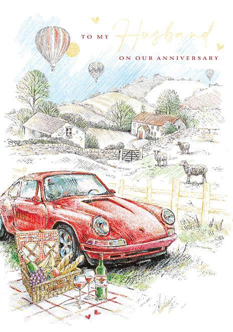 Classic Red Porsche 911 Husband Happy Anniversary Card