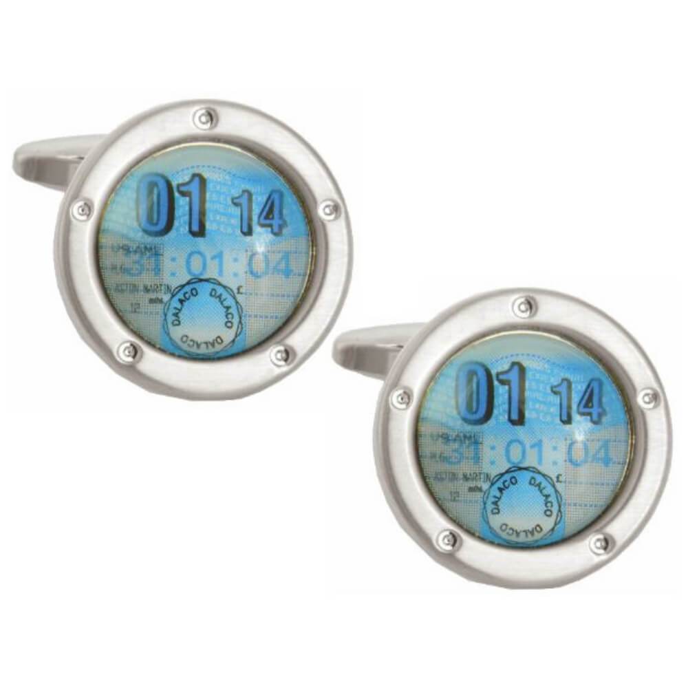 Aston Martin Car Tax Disc Cufflinks - Rhodium Plated