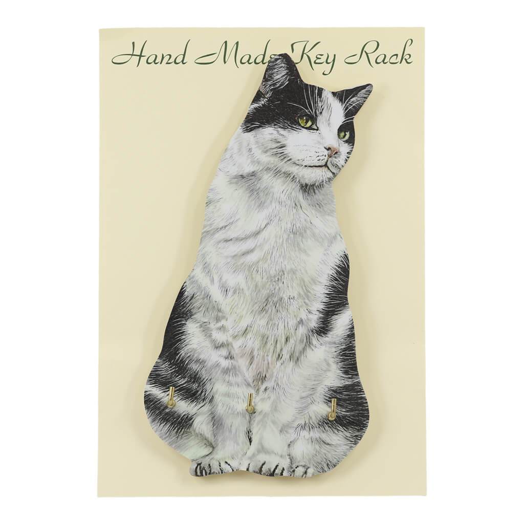 Black and White Cat Handmade Wooden Key Rack