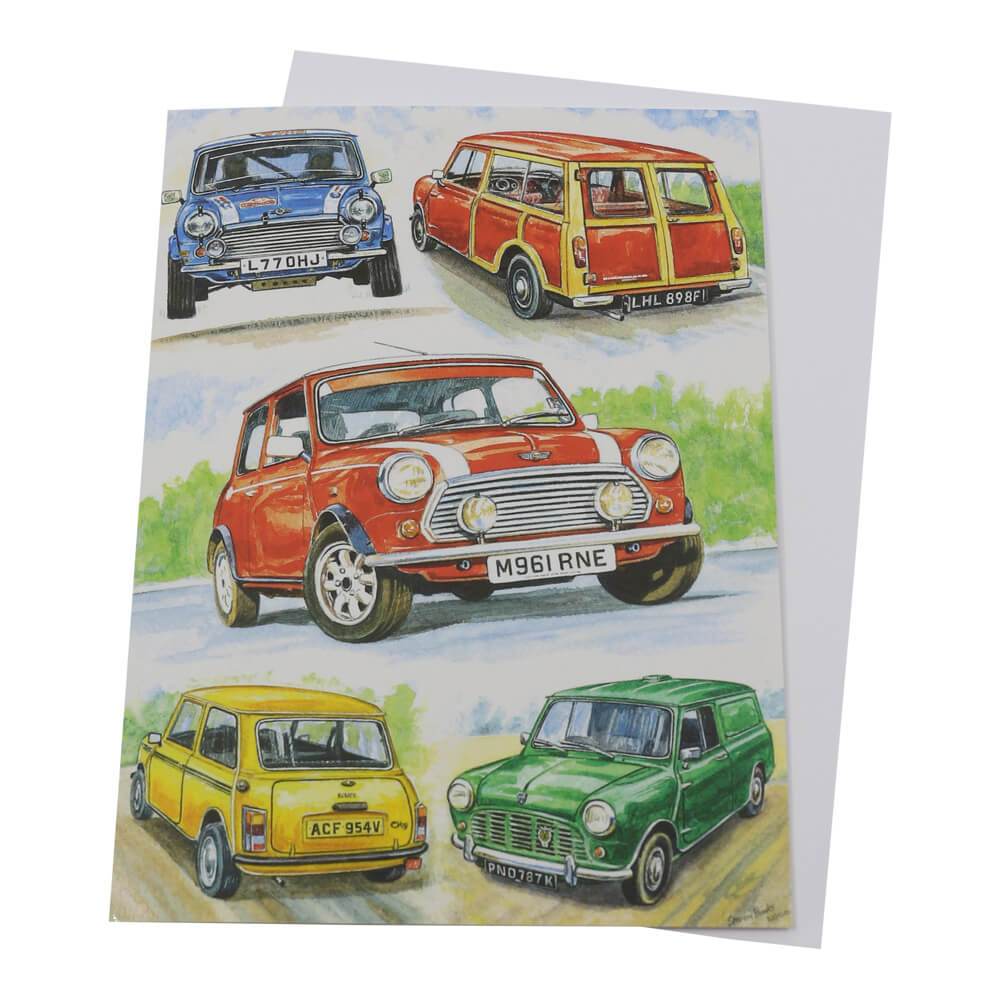 Classic Mini Cars Birthday Card Cooper City Clubman Van