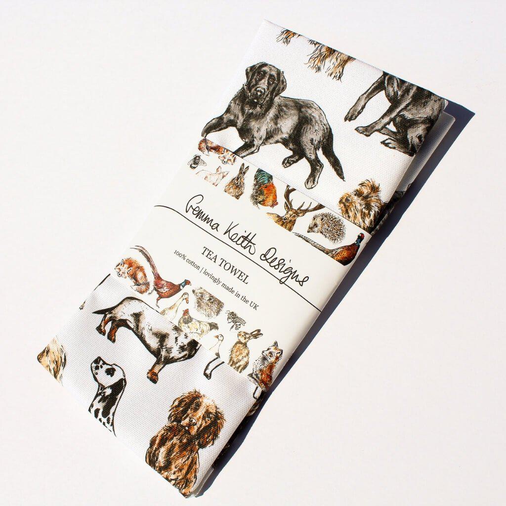 Dog Lovers Cotton Tea Towel Folder with wrap various dogs breeds