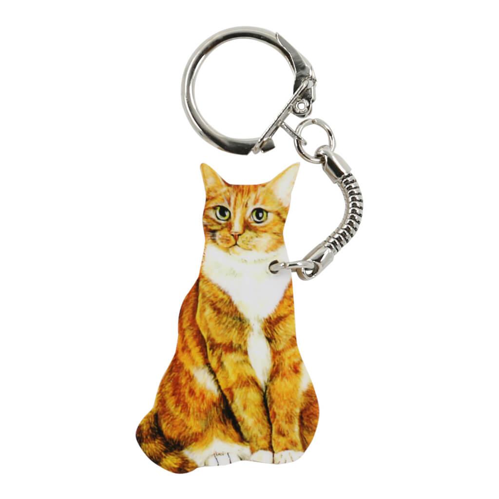Ginger and White Cat Handmade Wooden Keyring