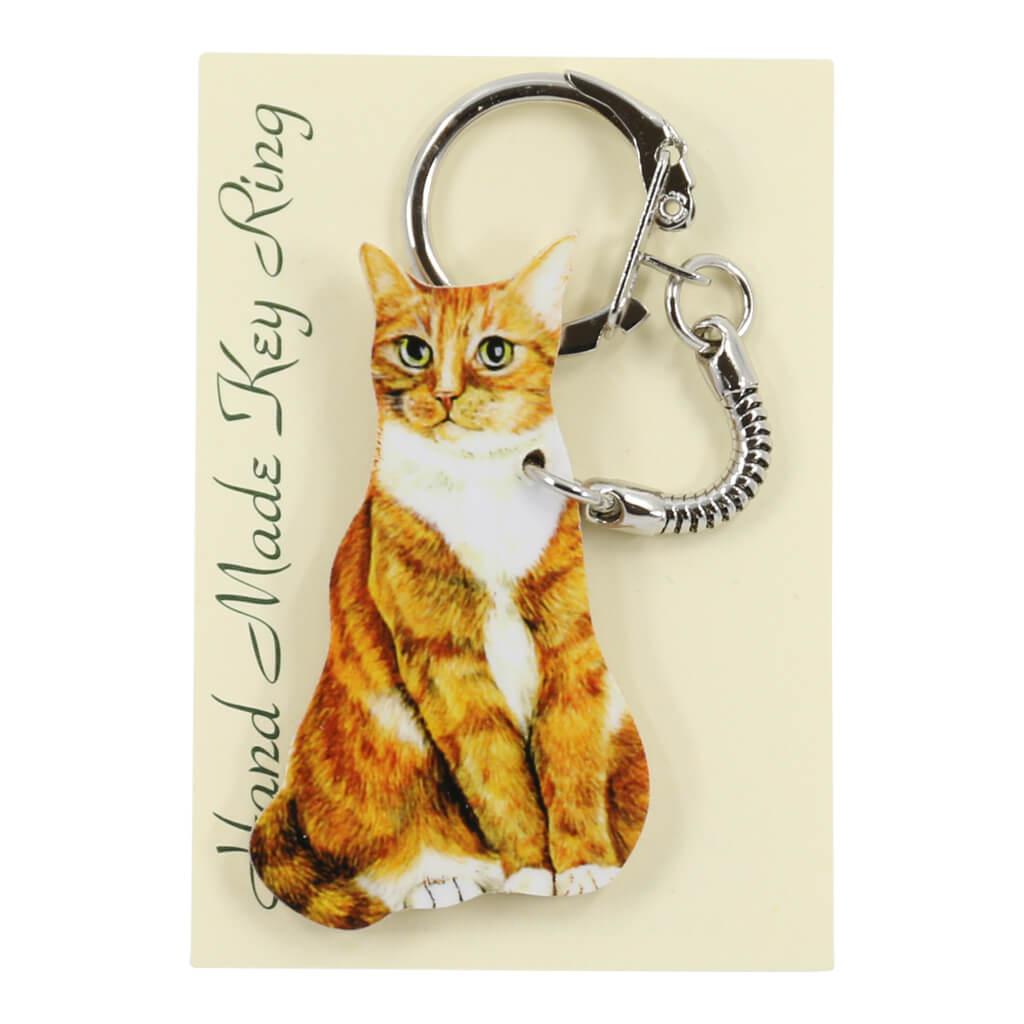 Ginger and White Cat Handmade Wooden Keyring