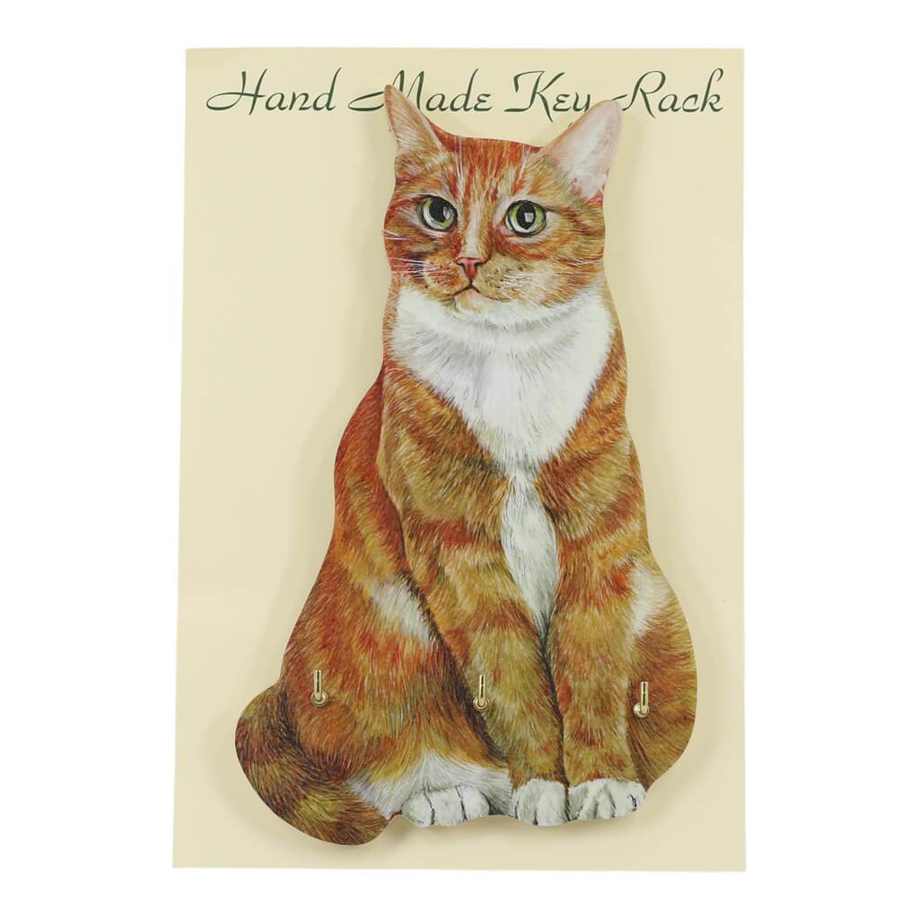 Ginger and White Cat Handmade Wooden Key Rack