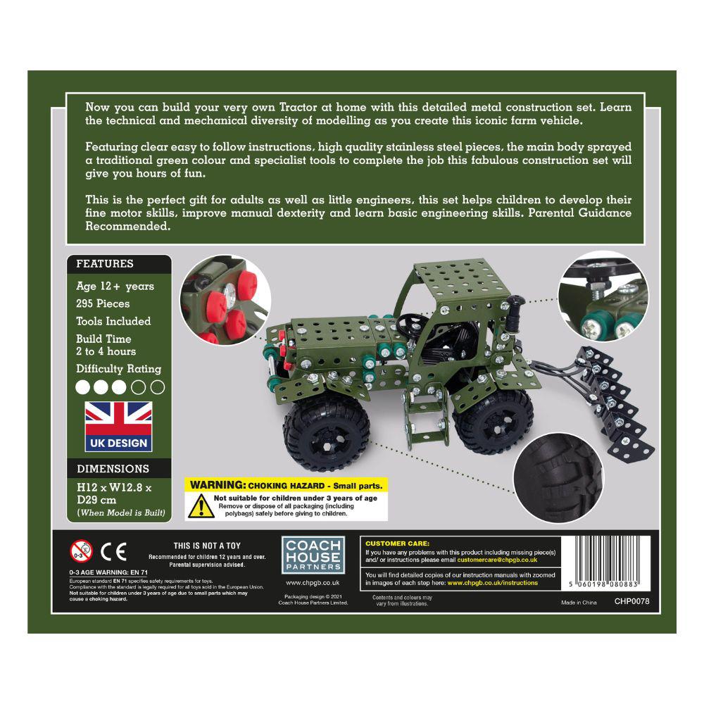 Back of box for Green Farm Tractor Metal Mechanical Model Construction Kit Set Gift