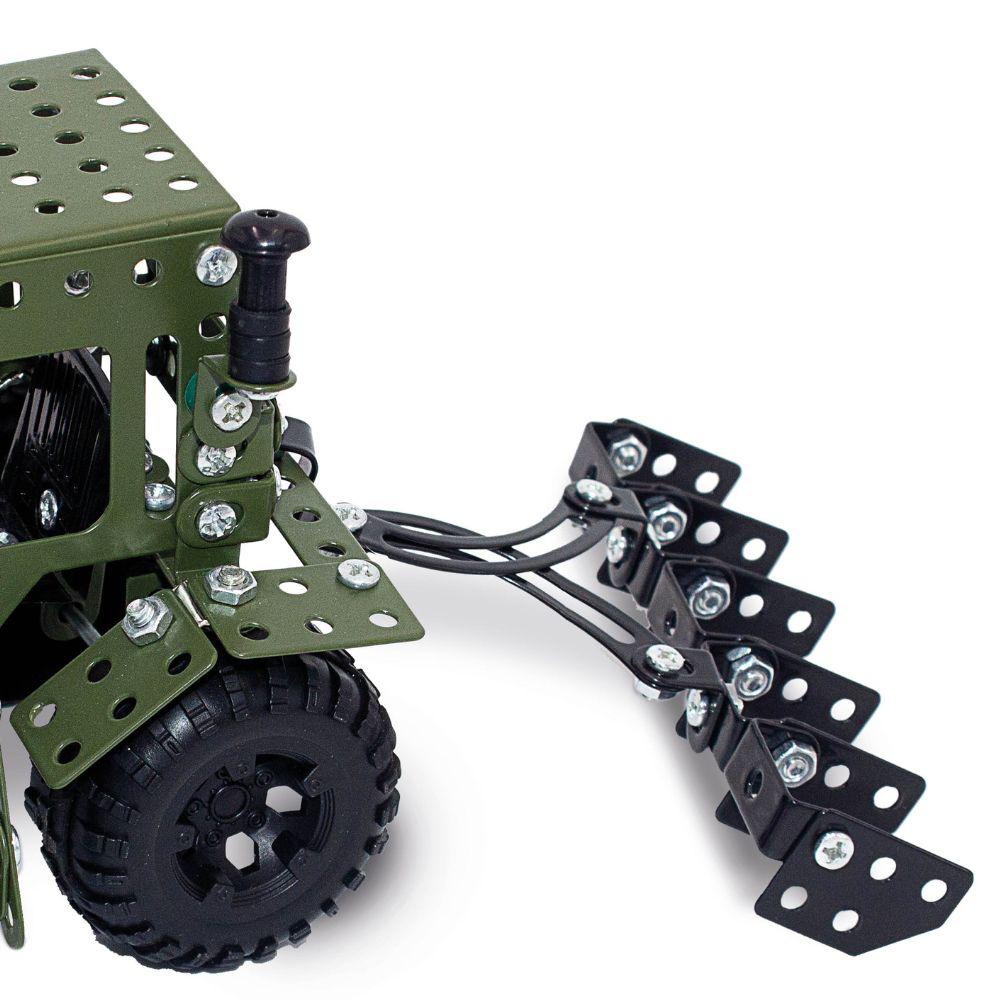 Green Farm Tractor Metal Mechanical Model Construction Kit Set - close up of back of model built up