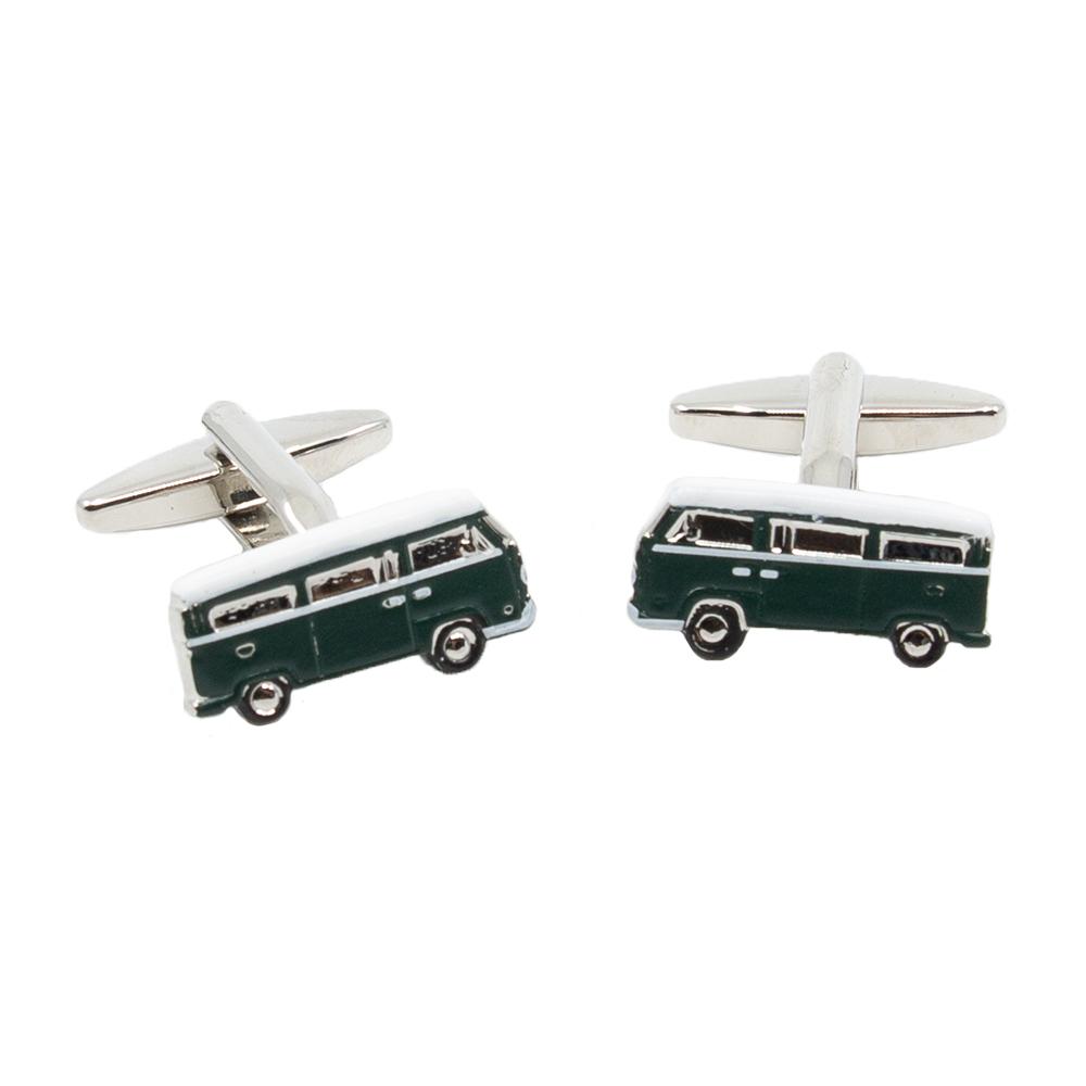 Classic VW Campervan Camper Cufflinks - Green Rhodium Plated