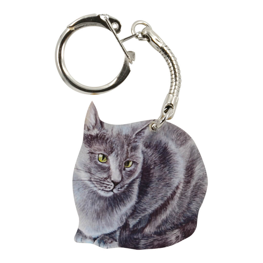 Russian Blue Cat Handmade Wooden Keyring