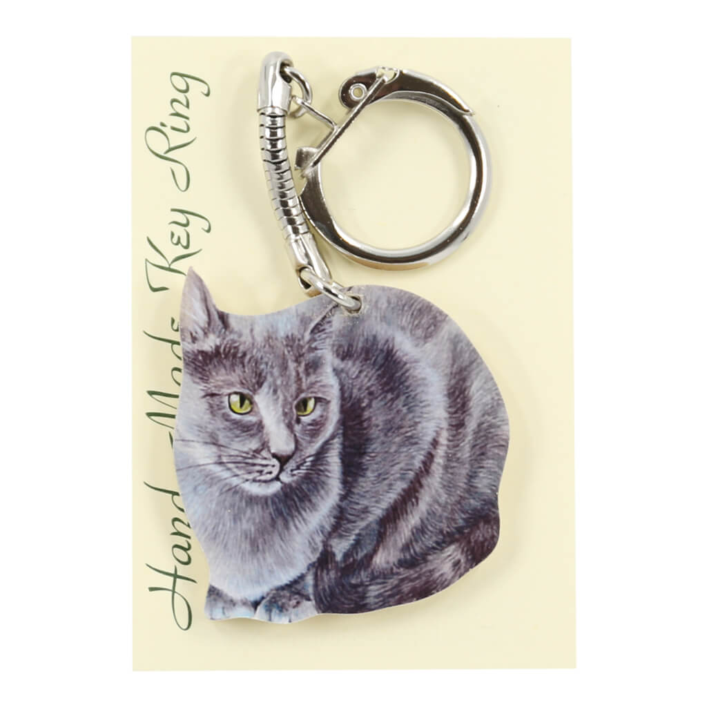 Russian Blue Cat Handmade Wooden Keyring