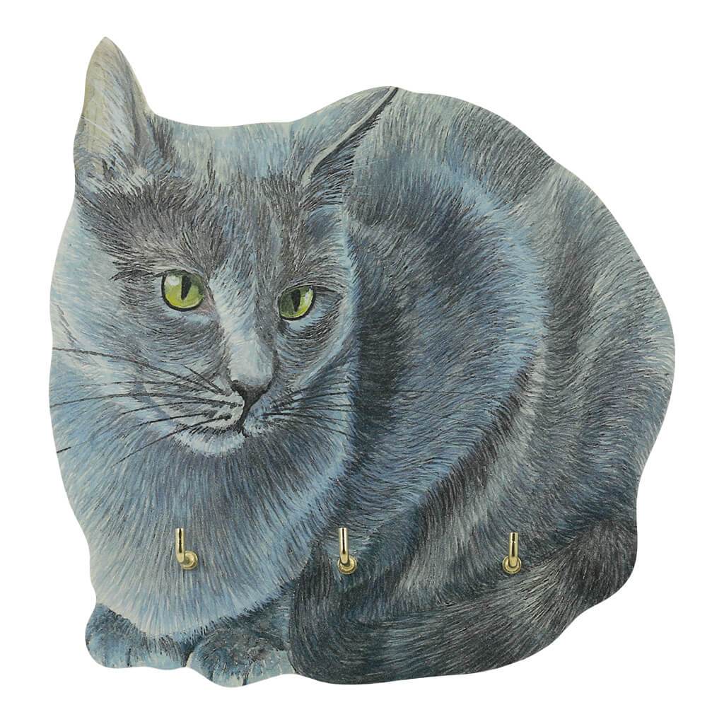Russian Blue Cat Handmade Wooden Key Rack
