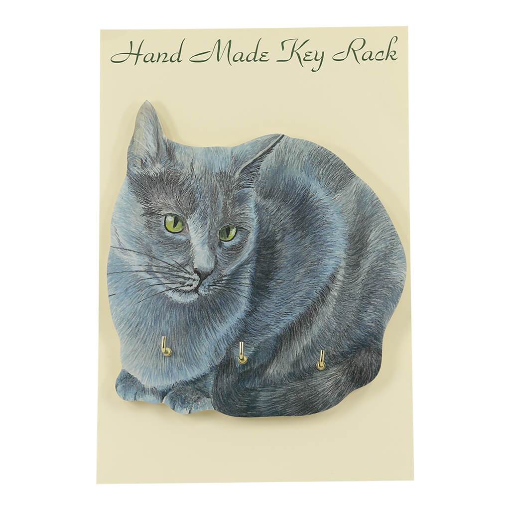 Russian Blue Cat Handmade Wooden Key Rack