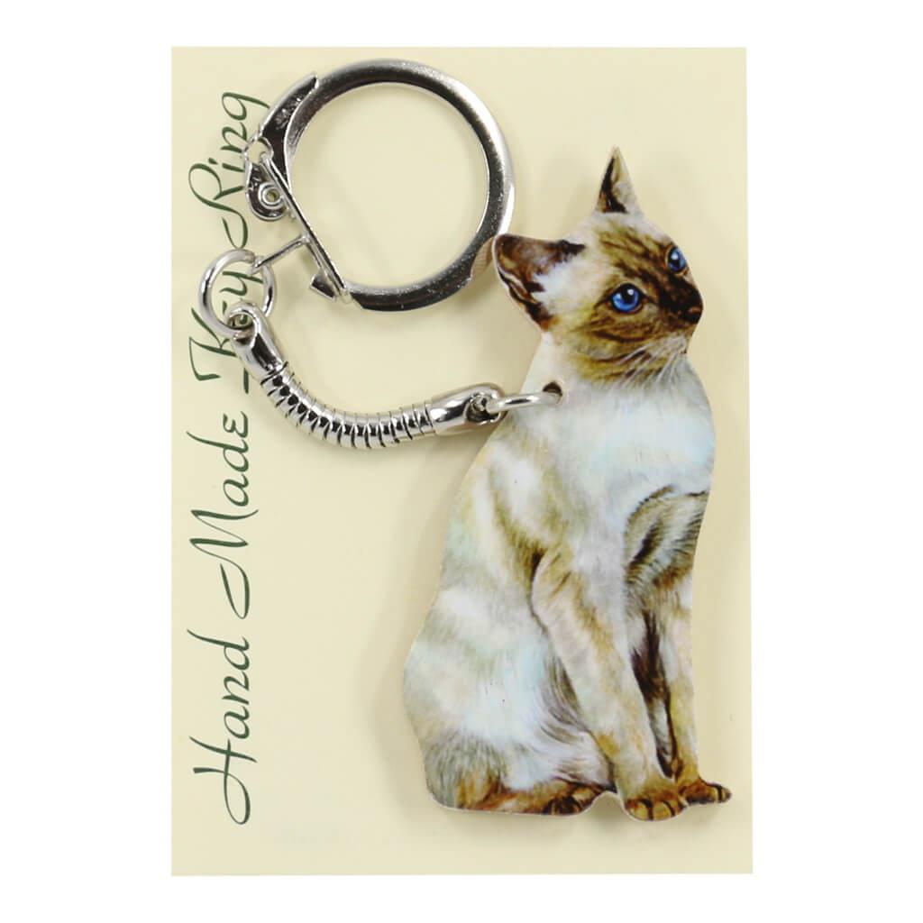 Siamese Cat Handmade Wooden Keyring