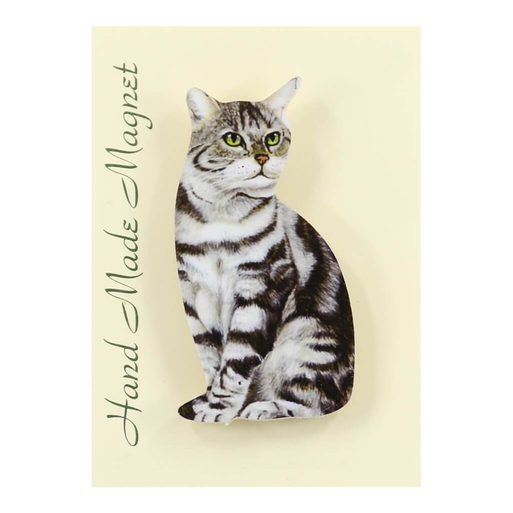 Silver Tabby Cat Handmade Fridge Magnet in Gift Packaging
