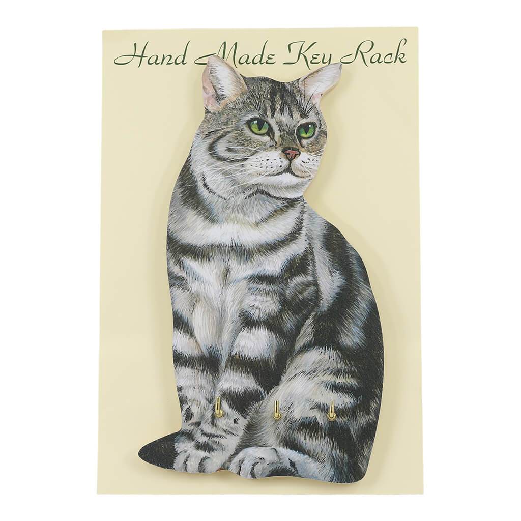 Silver Tabby Cat Handmade Wooden Key Rack
