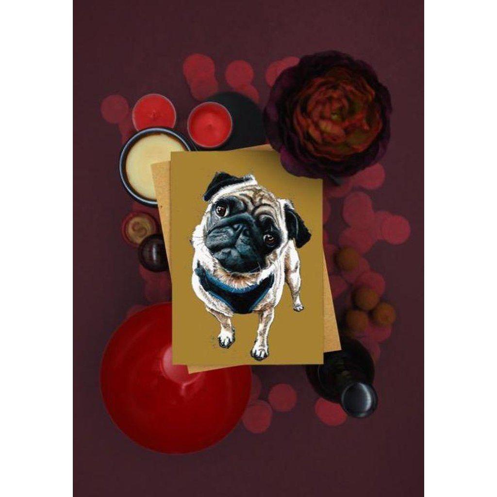 Teddy The Pug Dog Art Greetings Card For All Occasions-Gifts Made Easy