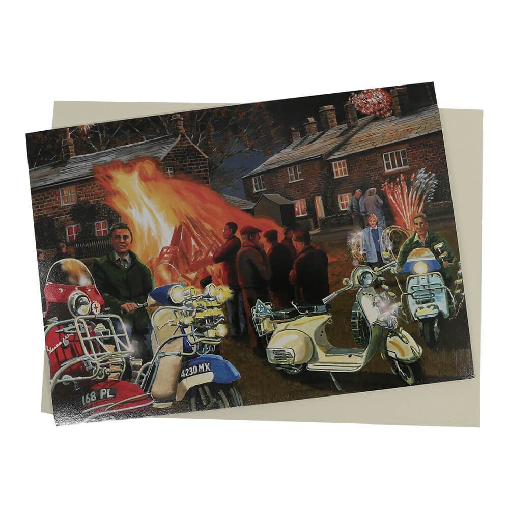 Vespa and Lambretta Scooter Bonfire Birthday Card
