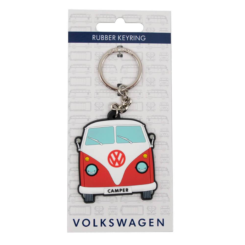 Packaged Volkswagen Camper Van Splitscreen Rubber Keyring Front View Red