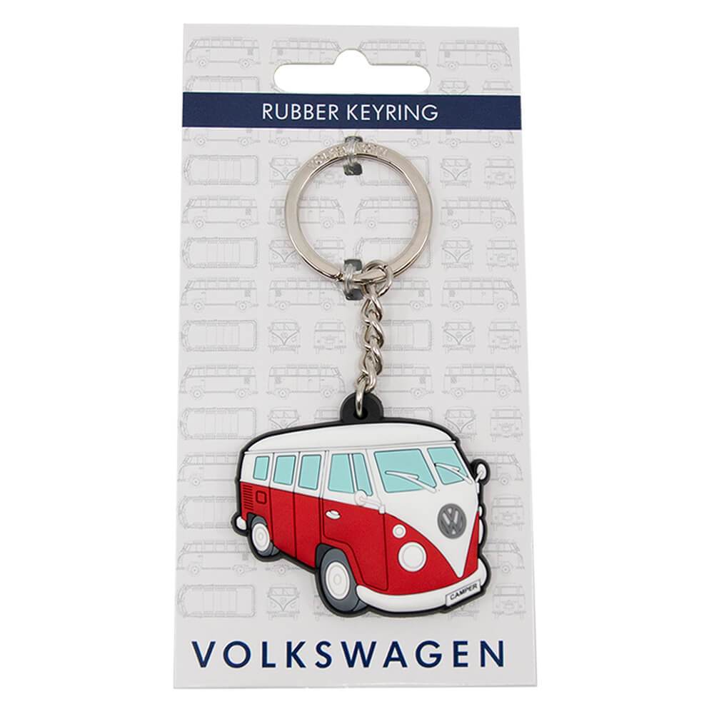 Packaged Red VW Campervan Splitscreen Rubber Keyring Side View