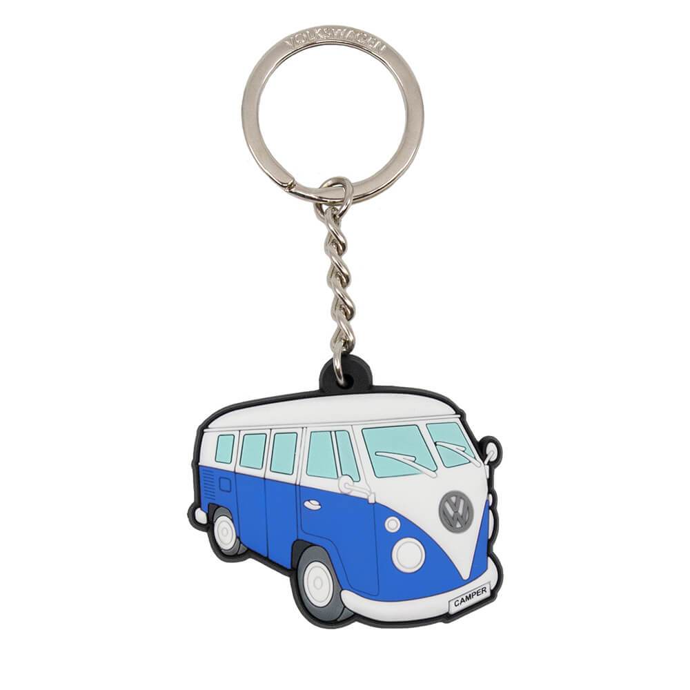 Blue VW Campervan Splitscreen Rubber Keyring Side View
