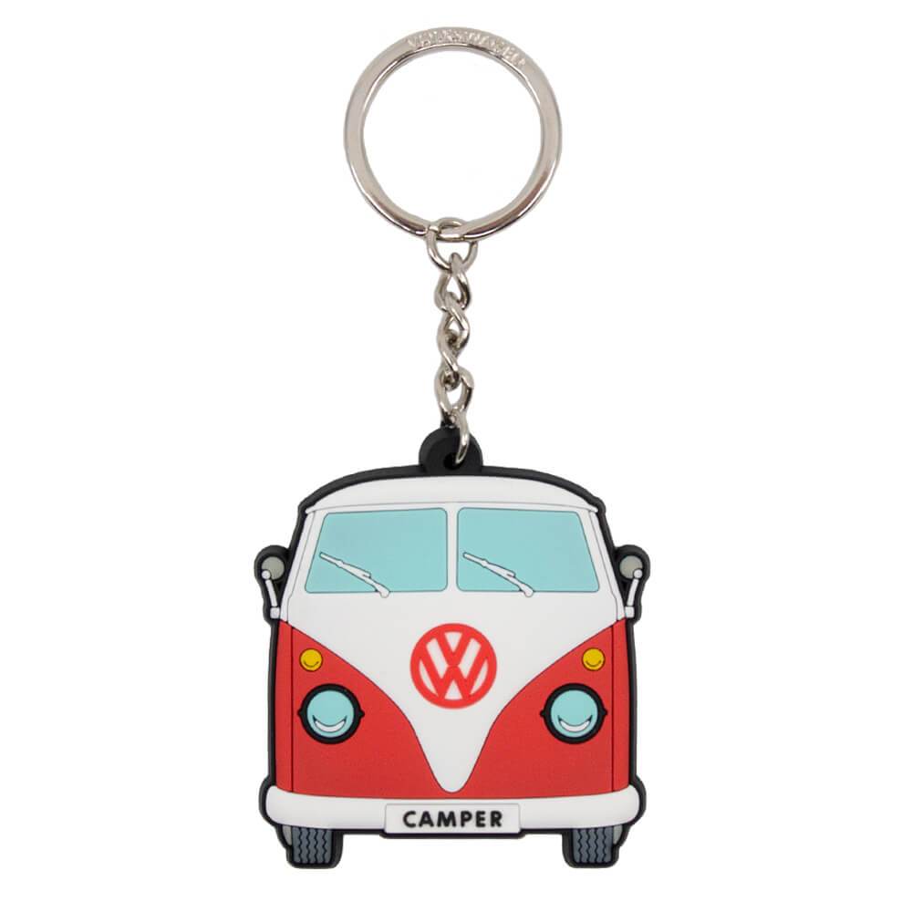 Red Volkswagen Camper Van Splitscreen Rubber Keyring Front View