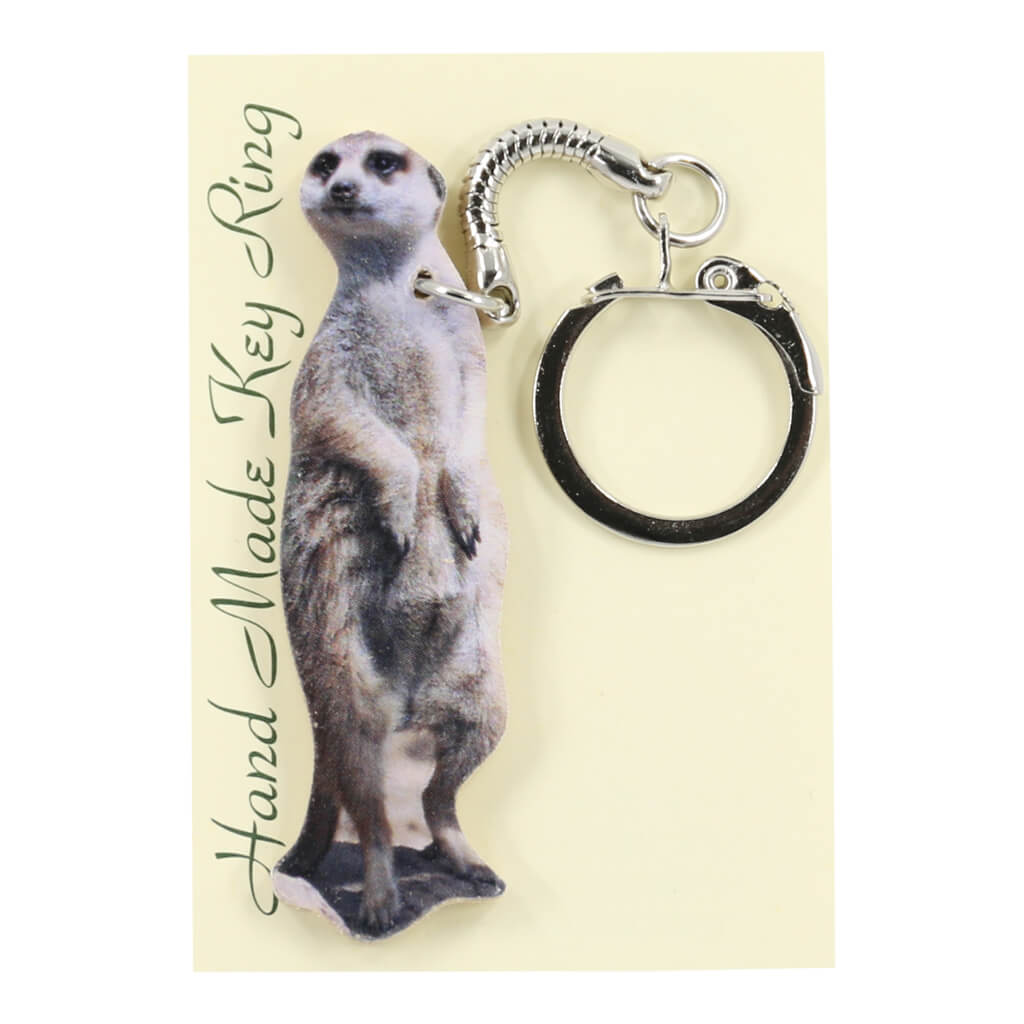 Meerkat Handmade Wooden Keyring in Gift Packaging