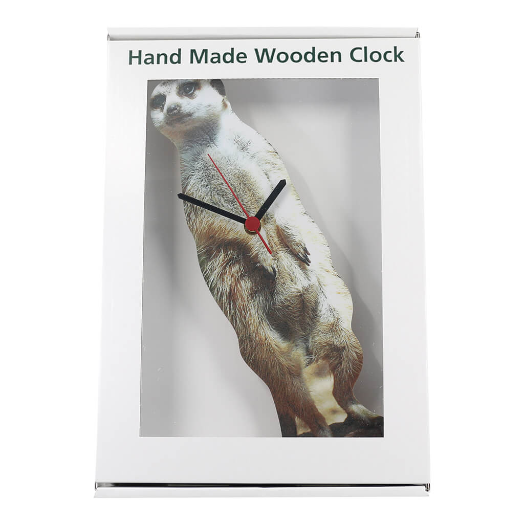 Standing Meerkat Clock Handmade Wooden Wall Clock in Presentation Gift Box