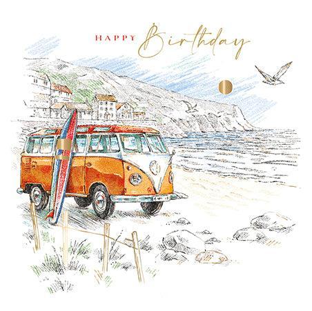Classic Orange VW Campervan Birthday Card