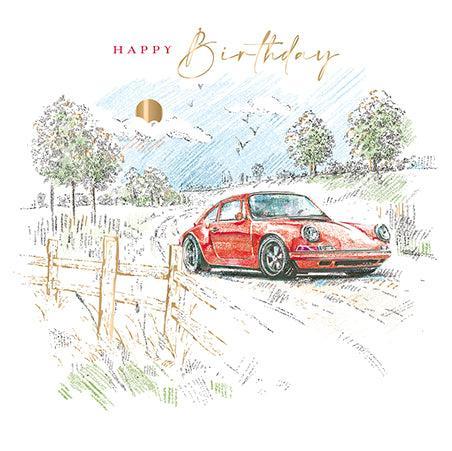 Red Porsche 911 Country Road Birthday Card