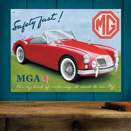 Vintage MGA Metal Wall Sign Watercolour Picture Art Poster