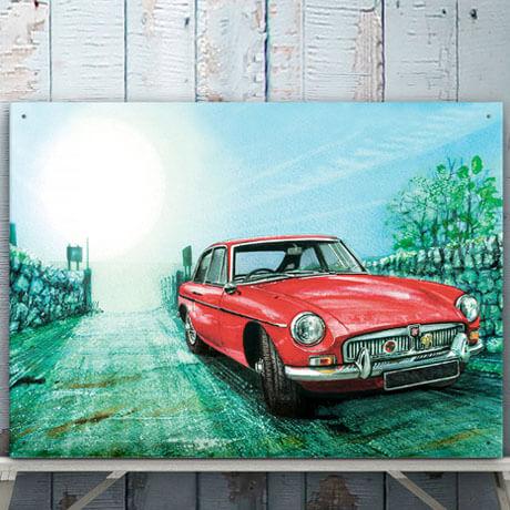 Classic MGB Metal Wall Sign Watercolour Picture Art Poster