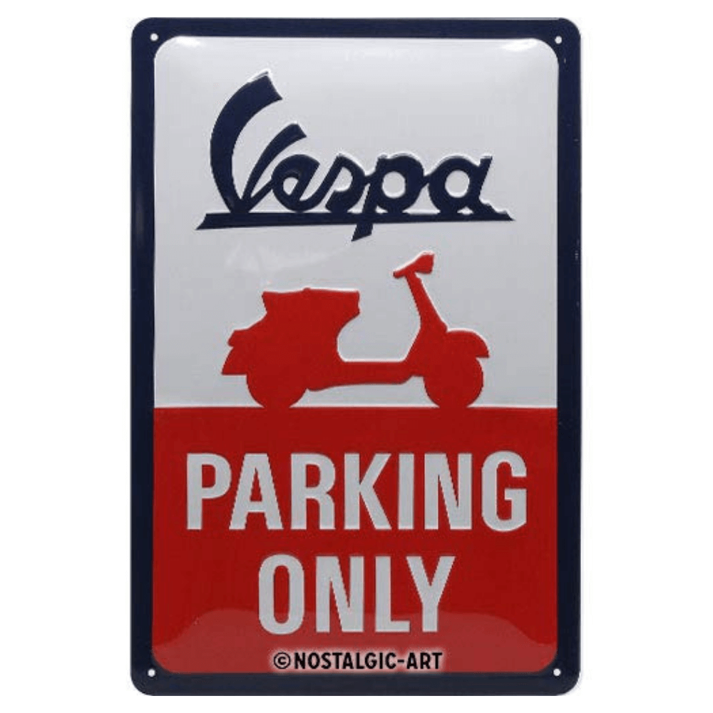 Vespa Parking Only Scooter Steel Embossed Metal Wall Sign Gifts Present