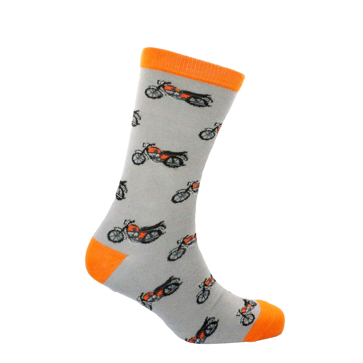 Grey classic motorbike cotton socks with orange heel toe and cuff