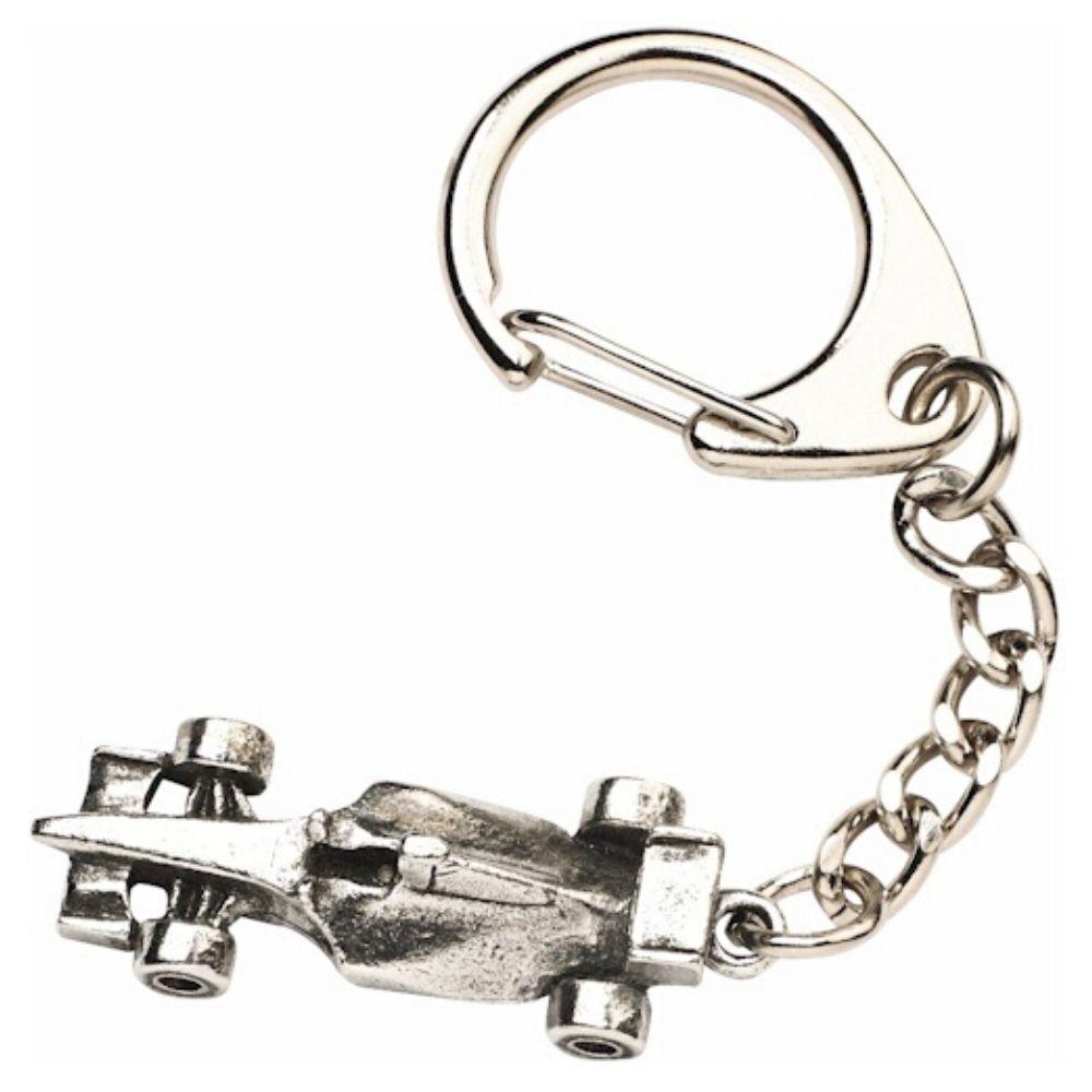 Formula One Style Racing Car Metal Keyring Hand Cast In Pewter