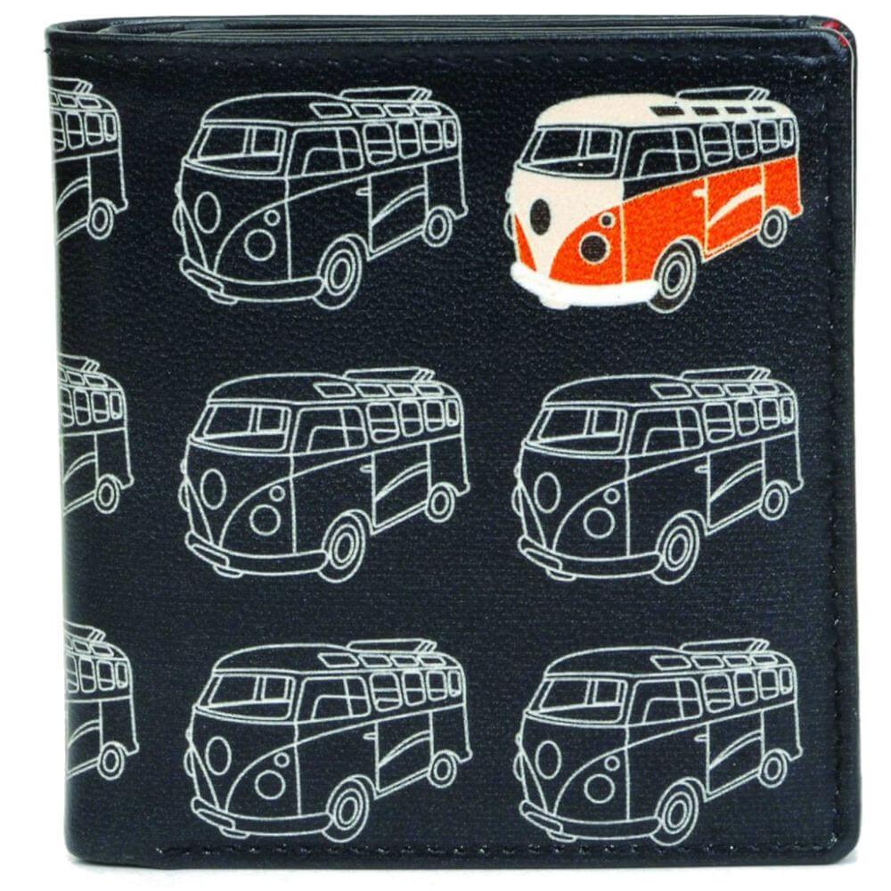 VW Campervan Style Tri Fold Mens Leather Wallet RFID Secure with Coin Pocket