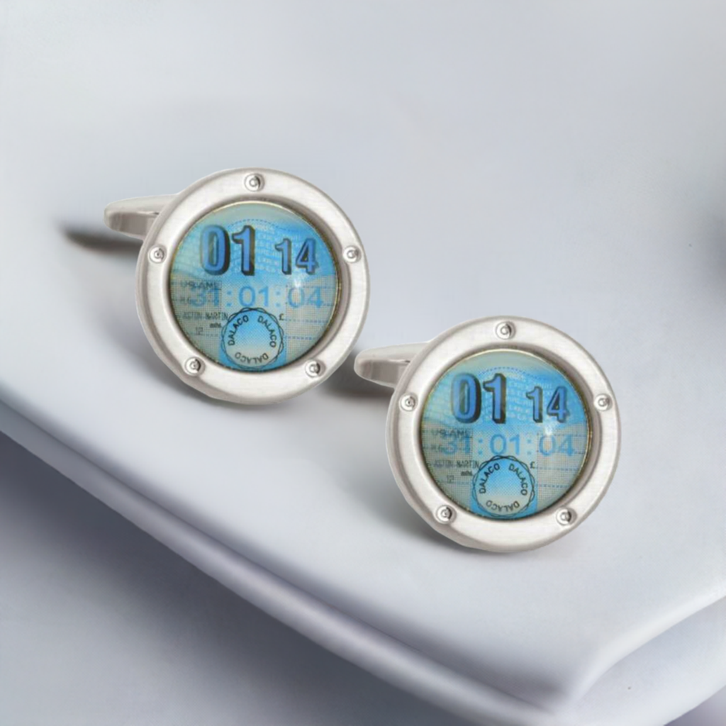 Aston Martin Car Tax Disc Cufflinks - Rhodium Plated