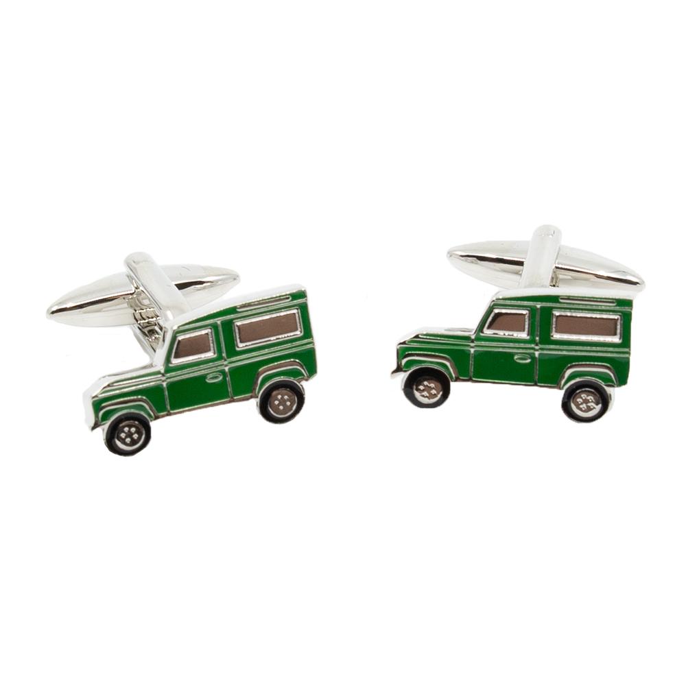 Classic Land Rover Style Defender Cufflinks Green Rhodium Plated