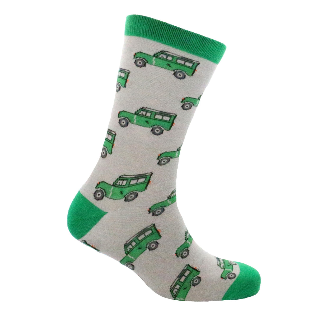 Green and grey Land Rover style cotton socks with 4x4 pattern