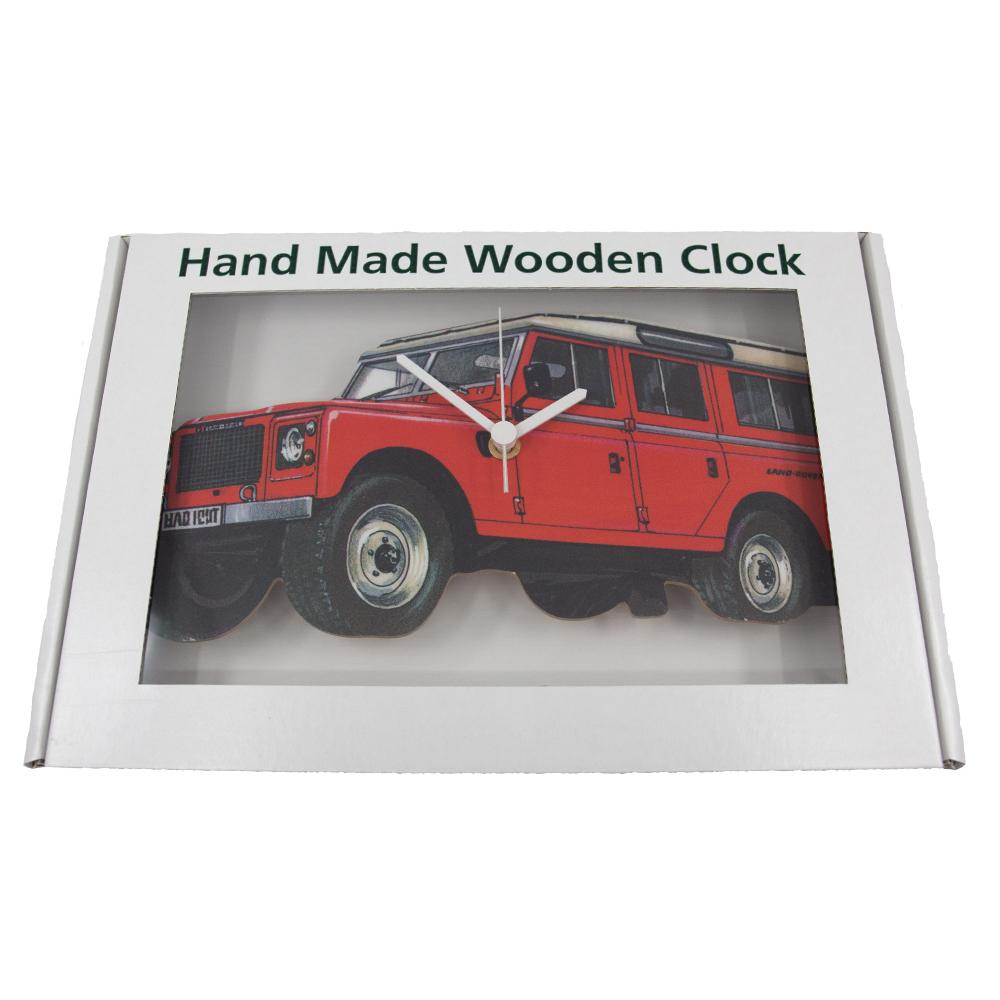 Red Land Rover Series 3 Wooden Wall Clock In Presentation Box