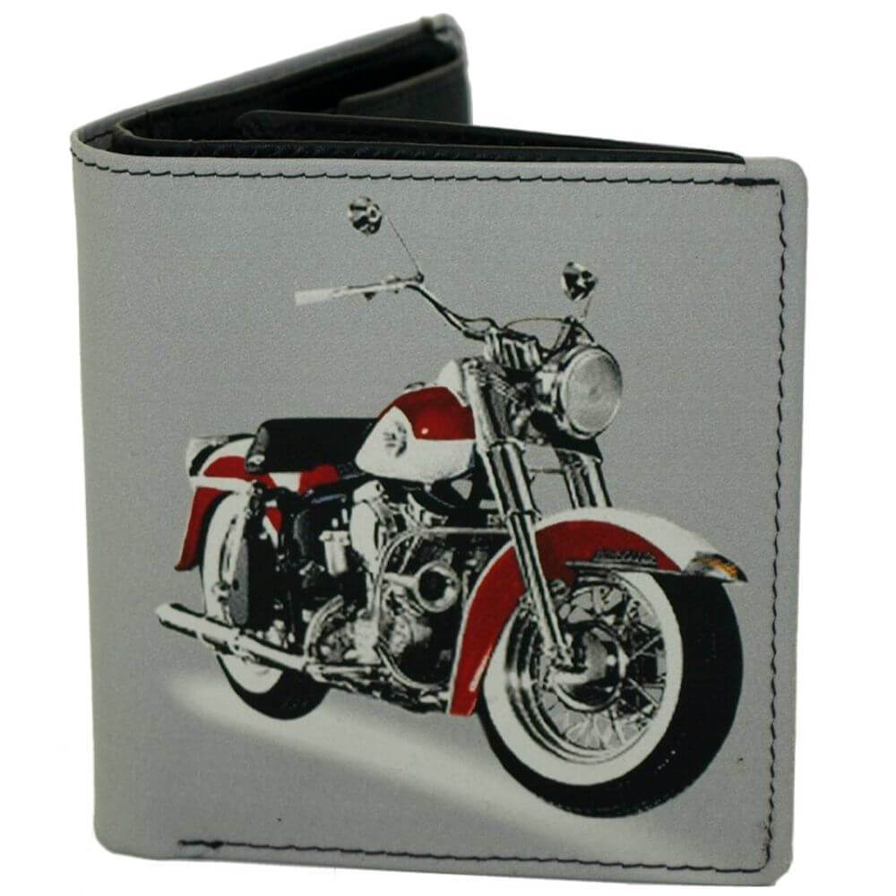 Retro Motorcycle Tri Fold Mens Leather Wallet Closed