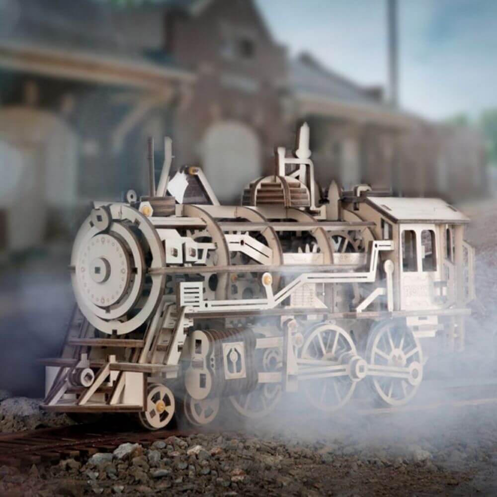 ROKR Locomotive Steam Train Wooden Mechanical Model Kit LK701