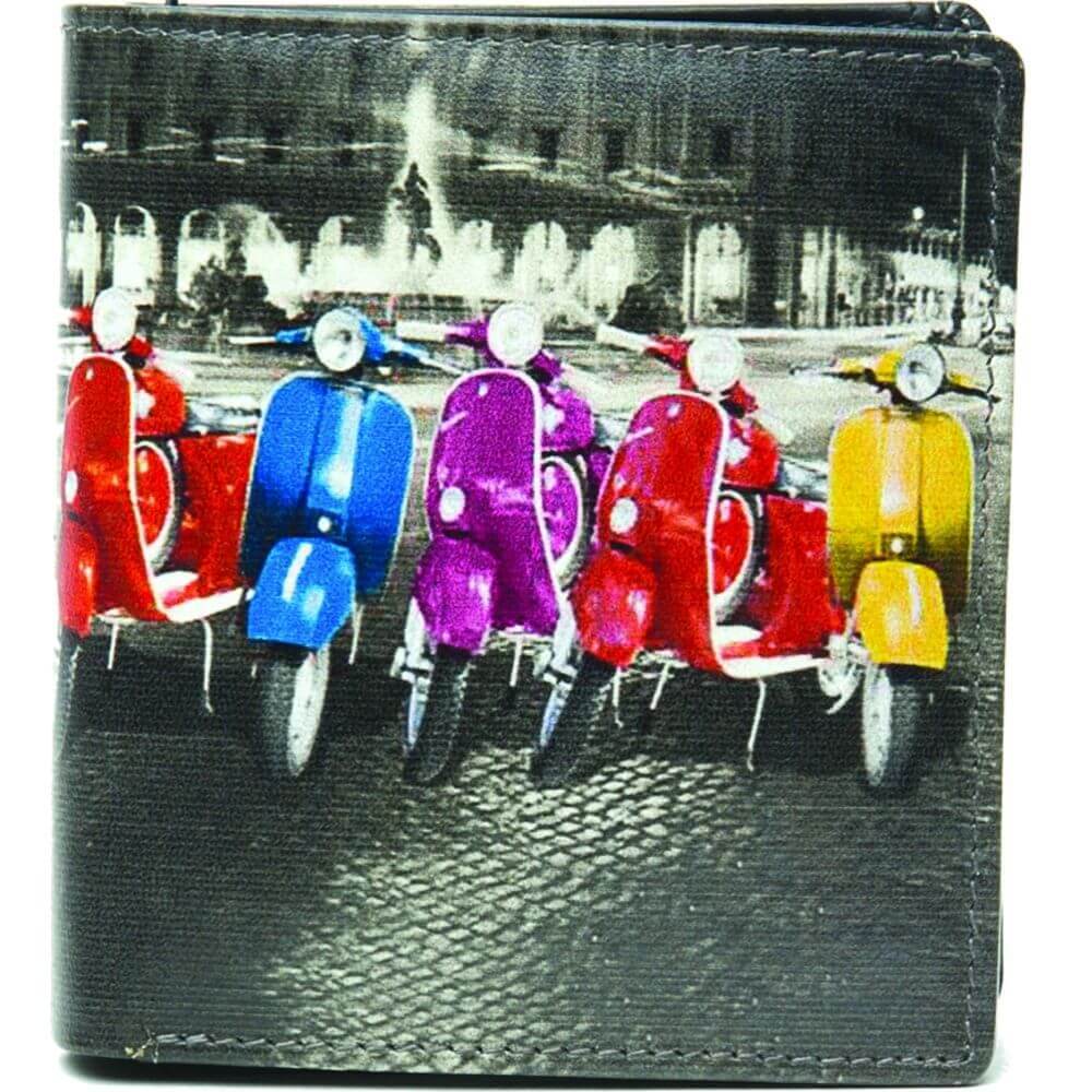 Scooter Tri Fold Mens Leather Wallet RFID Secure with Coin Pocket