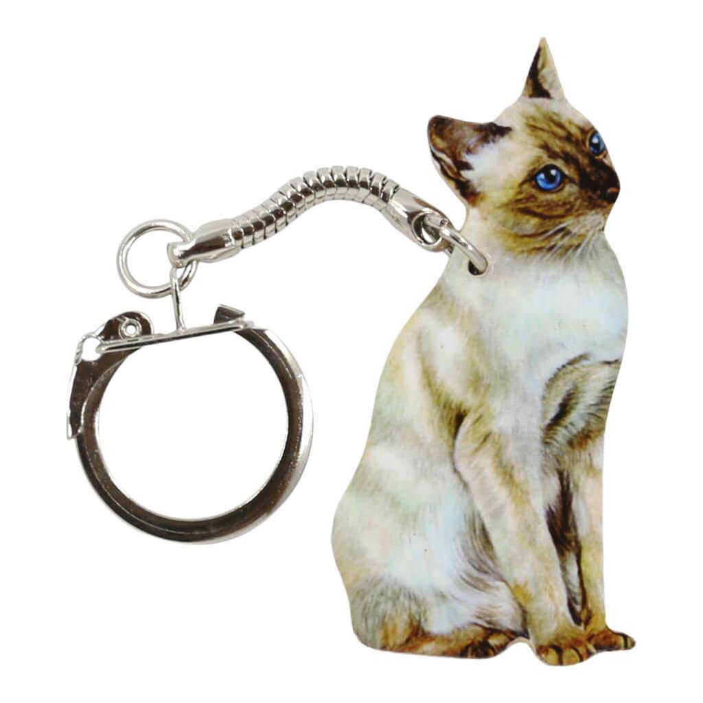 Siamese Cat Handmade Wooden Keyring