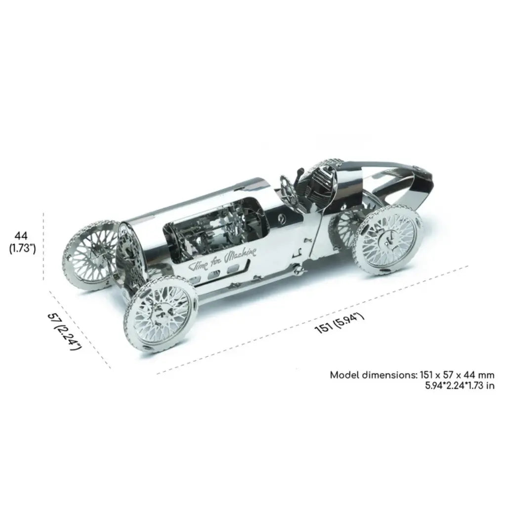 Time For Machine Silver Bullet Racing Car Metal Model showing size of made up model