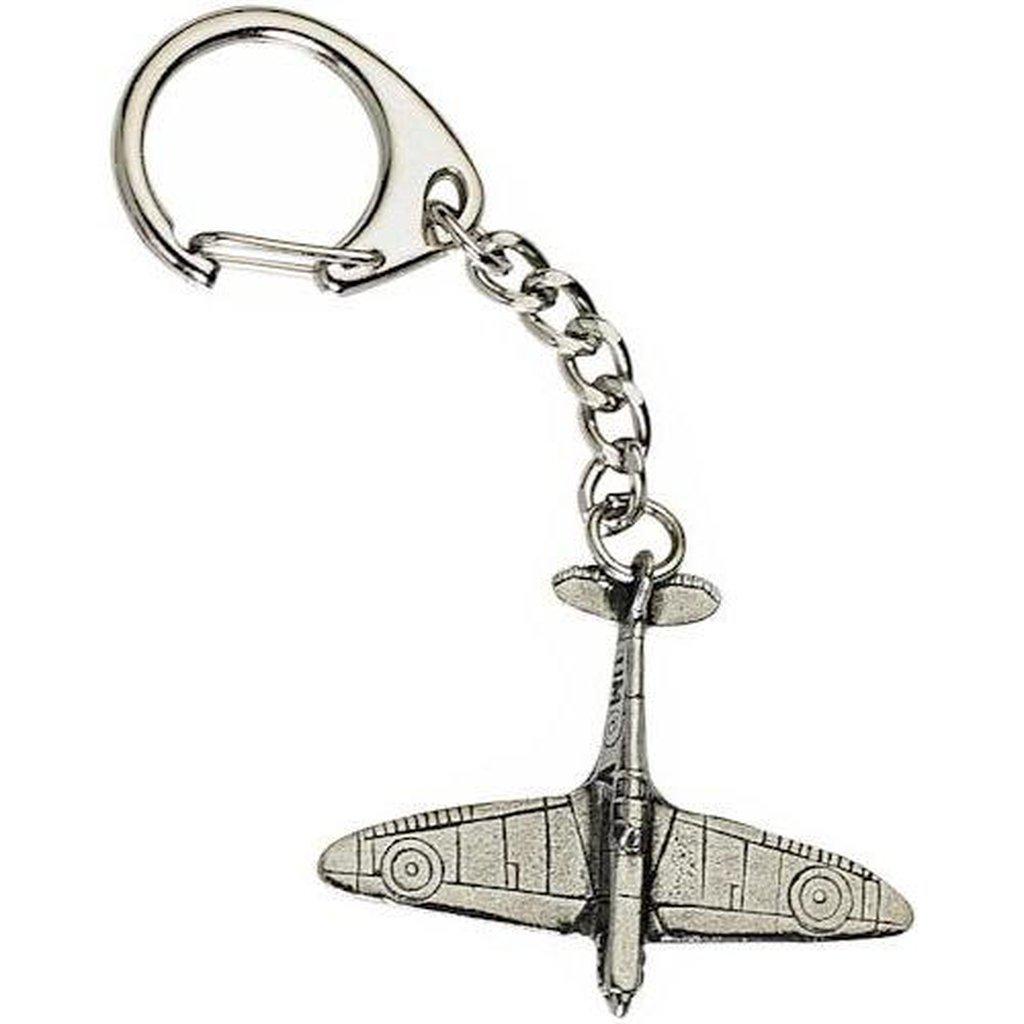 Spitfire Fighter Plane Metal Keyring Handcast In Fine Pewter