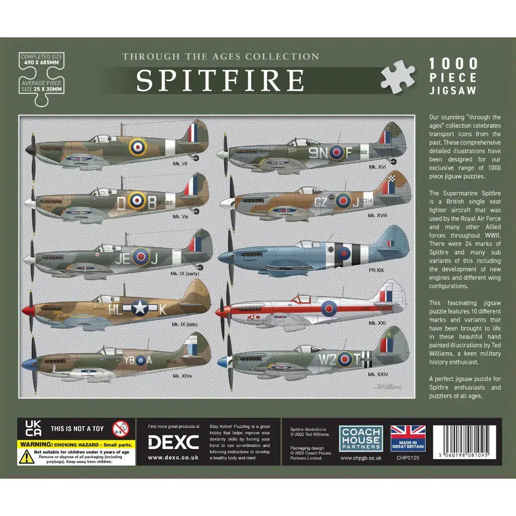 Spitfire Fighter Plane 1000 Piece Jigsaw Puzzle UK Made back of box