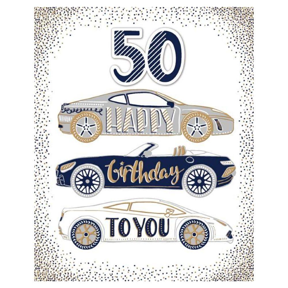 50th Birthday Sports Car Greetings Card