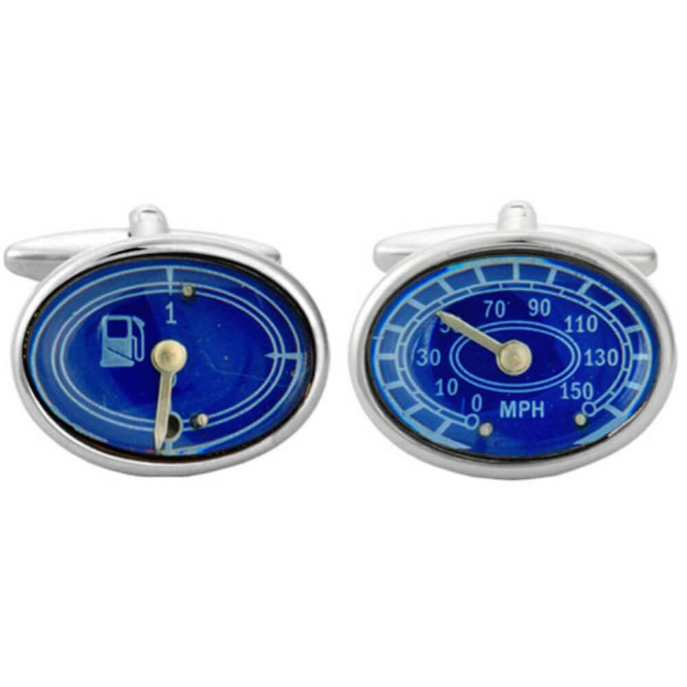 Car Truck Speed Dial & Fuel Gauge Rhodium Plated Cufflinks