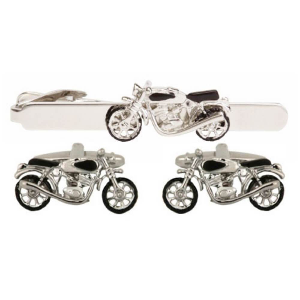Motorcycle Cufflink and Tie Clip Set