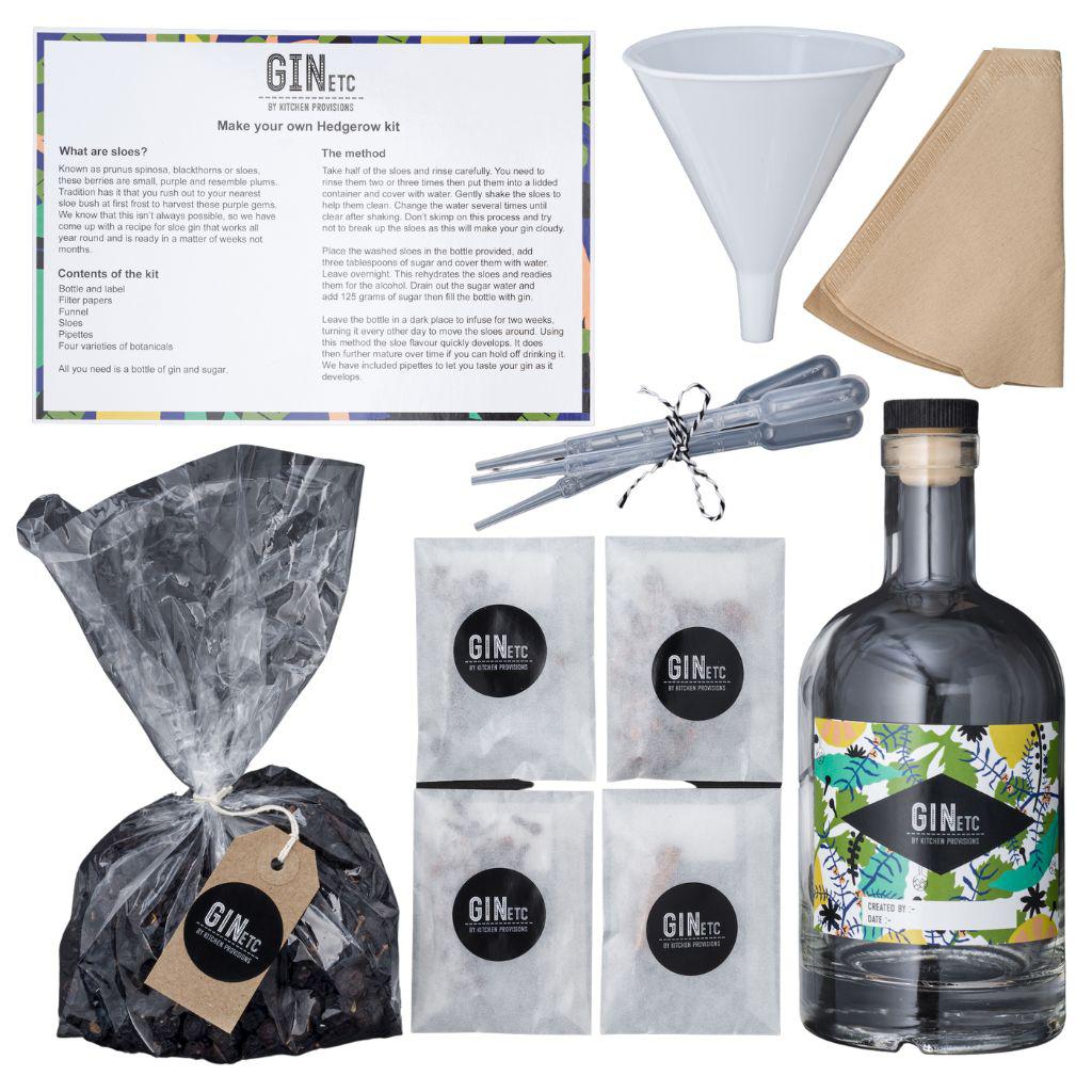 Sloe Gin Making Kit showing contents and instructions on clear background